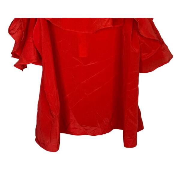 NWT J. Crew Silk Ruffled Flounce Cold Shoulder Top Blouse 12 Fresh Poppy Red - Picture 8 of 15